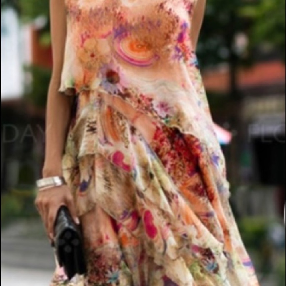NWT ~ Gorgeous MIDI Dress Soft Chiffon w/Scarf Hem & Layered Ruffles. FREE SHIP~